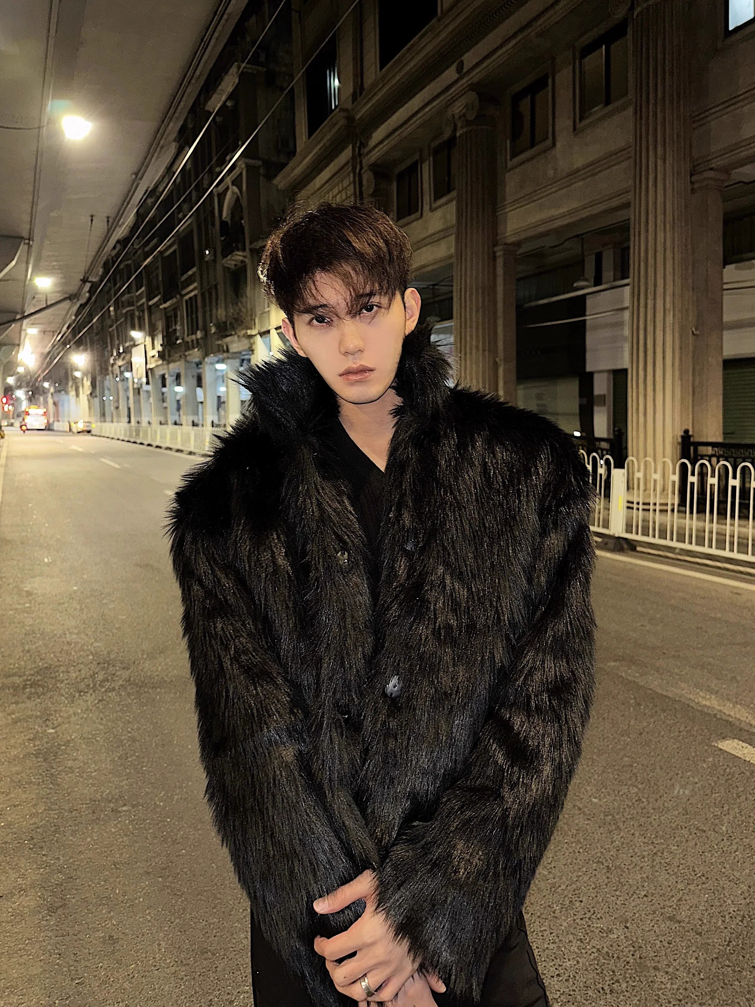 Winter high-end fashionable environmentally friendly fur short jacket male ruffian handsome lapel fur integrated jacket