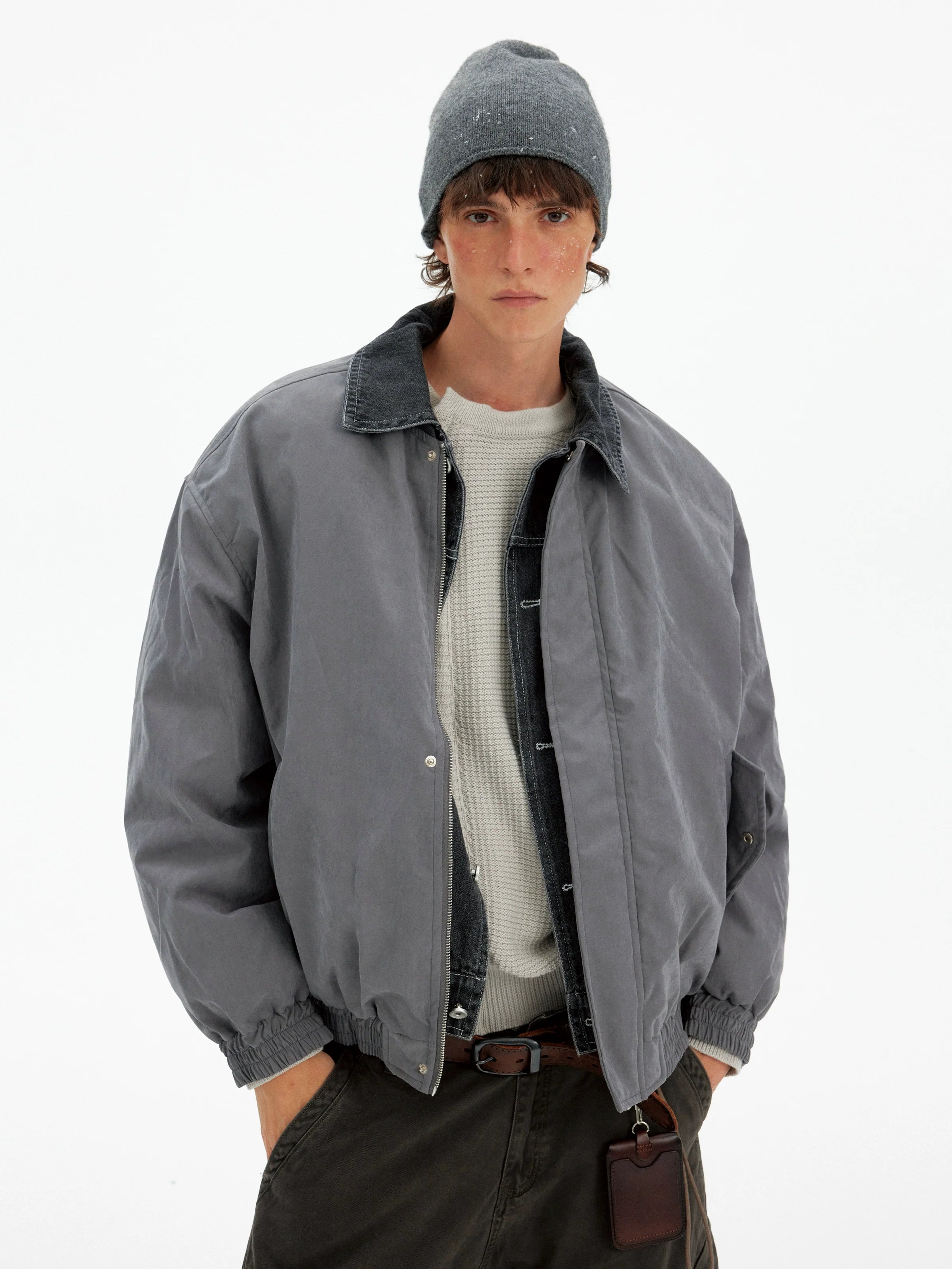 Retro trendy brand fake two-piece warm cotton clothes for men and women loose and casual design winter thickened jacket