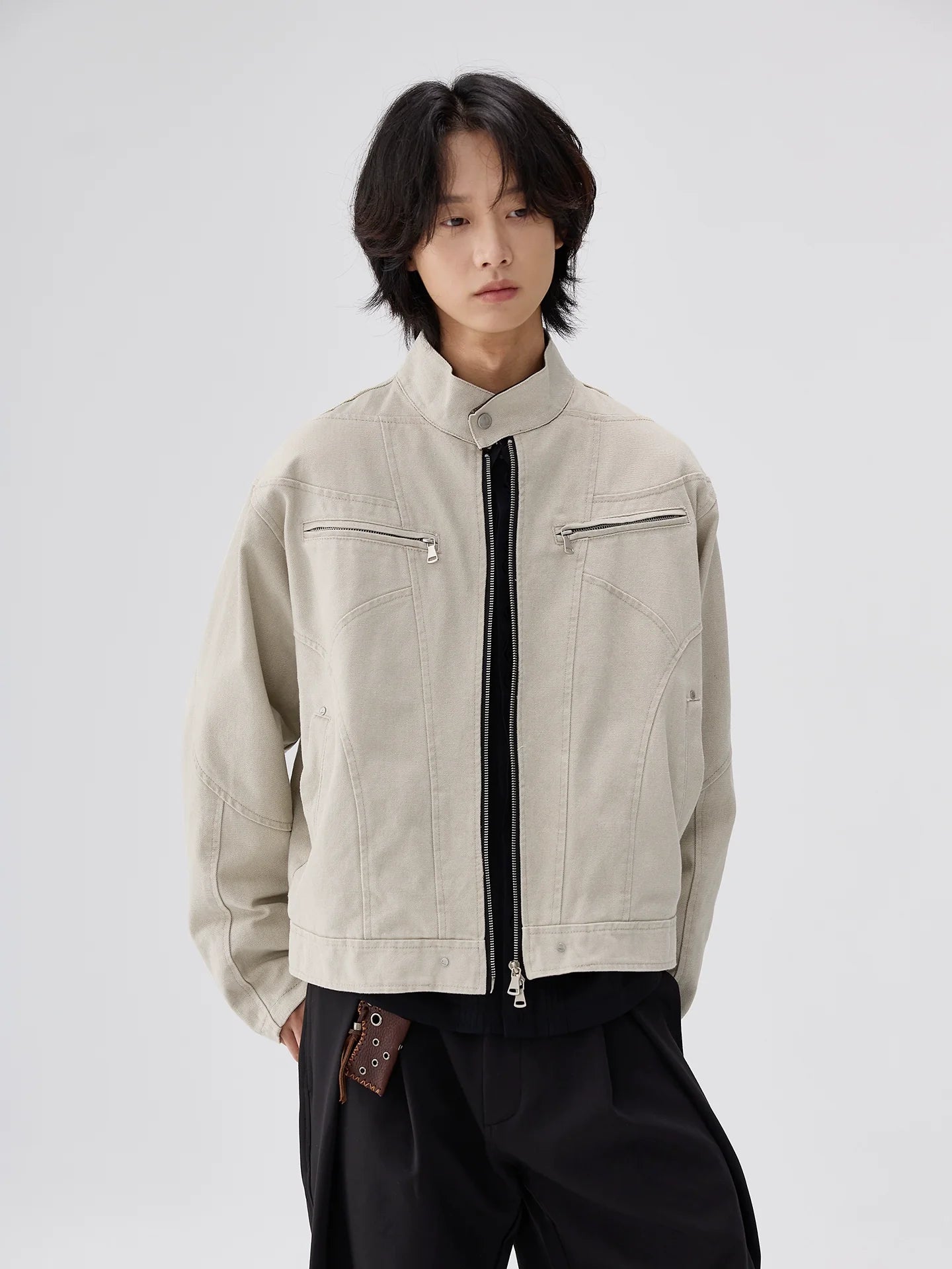 두꺼운 워싱 캔버스 소재의 2세대 해링턴 재킷, 남성용 시안핏 툴링 스탠드업 재킷 