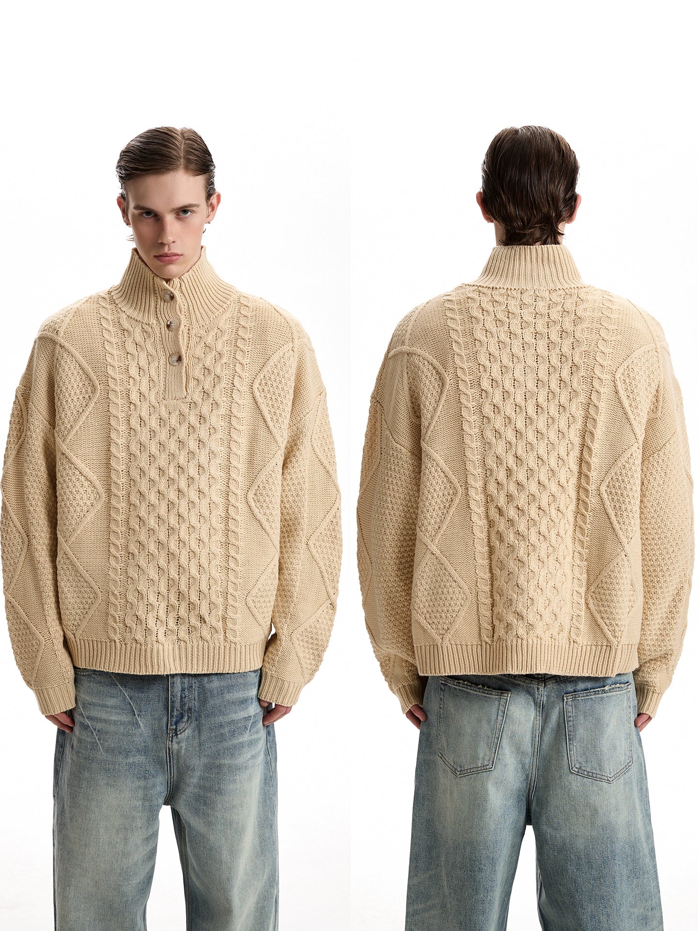 Heavy industry rough-knit stand-up neck sweater SIN0961
