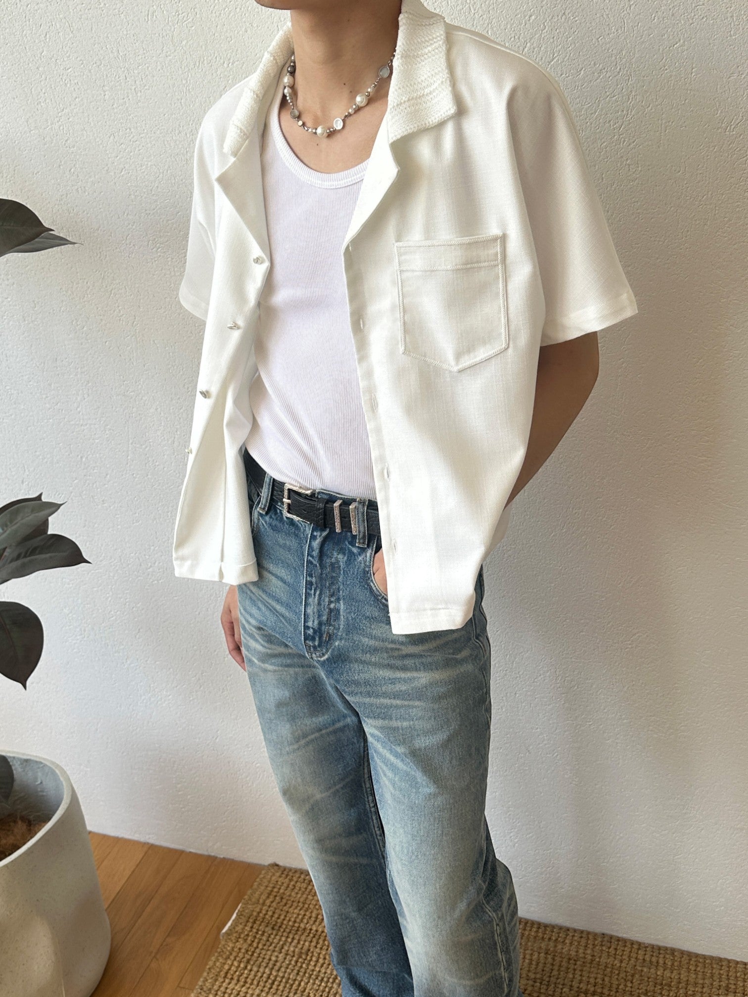 [FDM] WAVE TEXTURE RELAXED CUBAN COLLAR shirt st5023