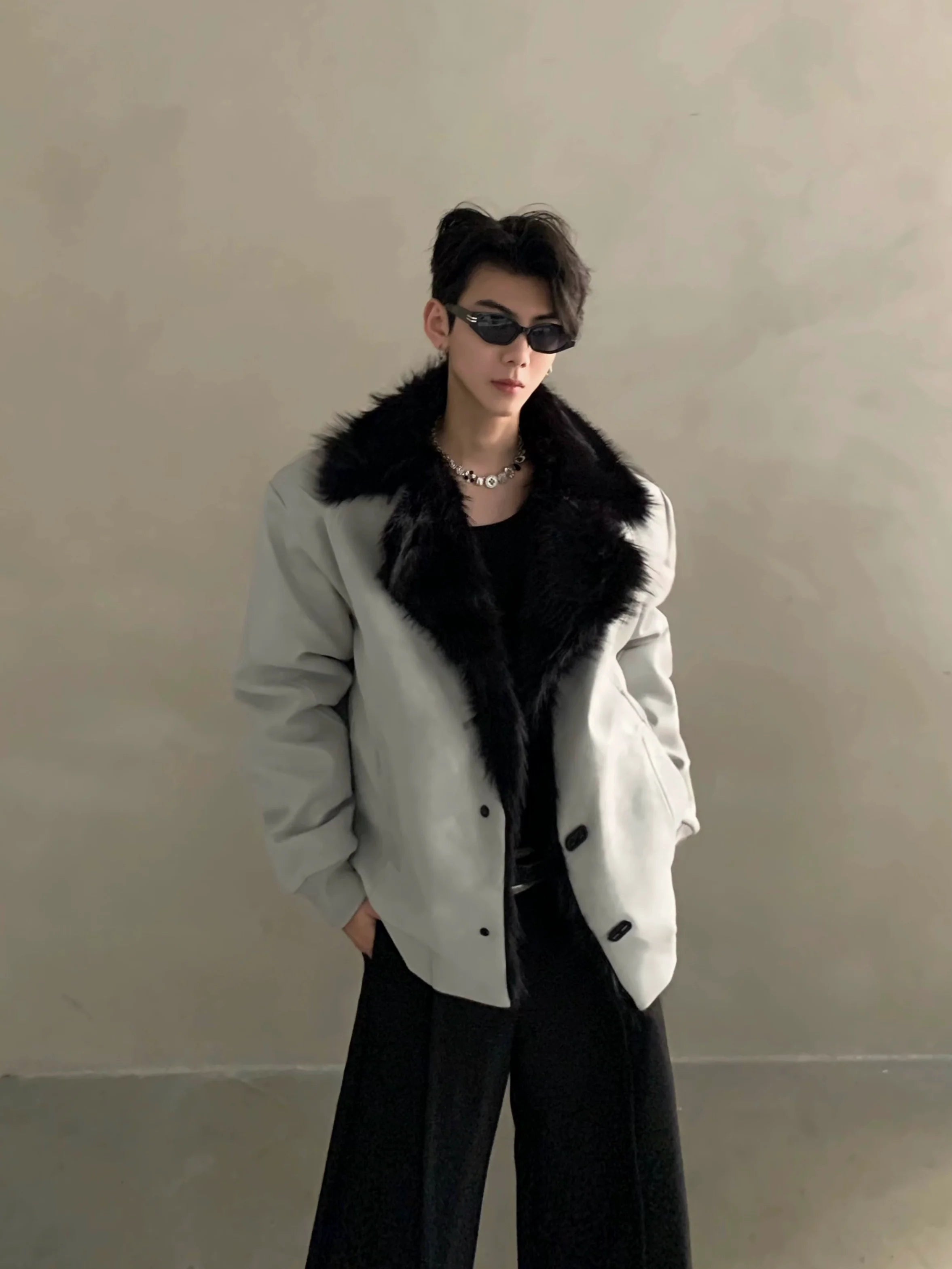 Winter light luxury high-end fur collar seat mountain carved cotton-padded coat men's thickened thermal leather jacket jacket