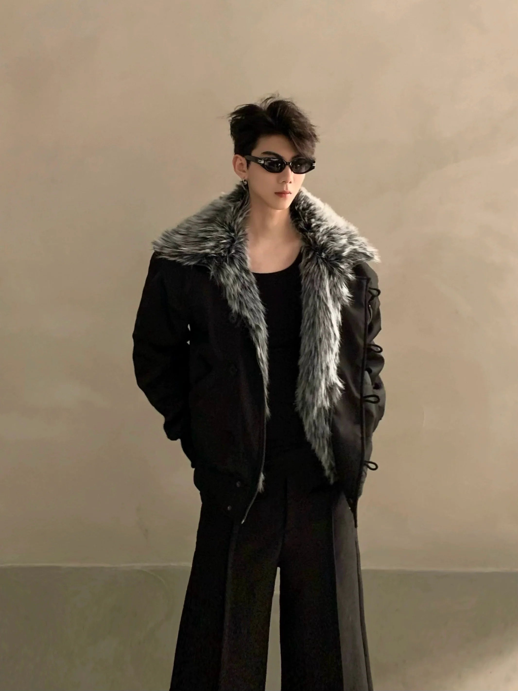 Winter fur collar mountain carving cotton clothes men's thickened warm cotton-padded jacket loose high-end jacket