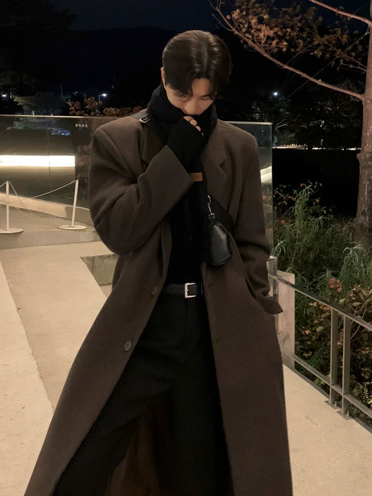 Wool coat men's winter medium and long knee woolen trench coat Korean atmosphere thickened warm jacket