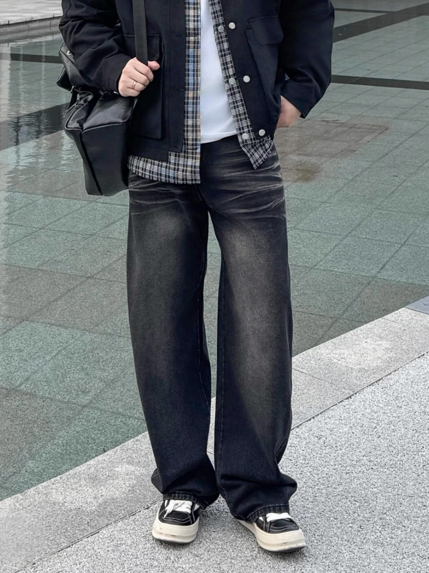 WASHED DRAPE STRAIGHT JEANS EHK6002