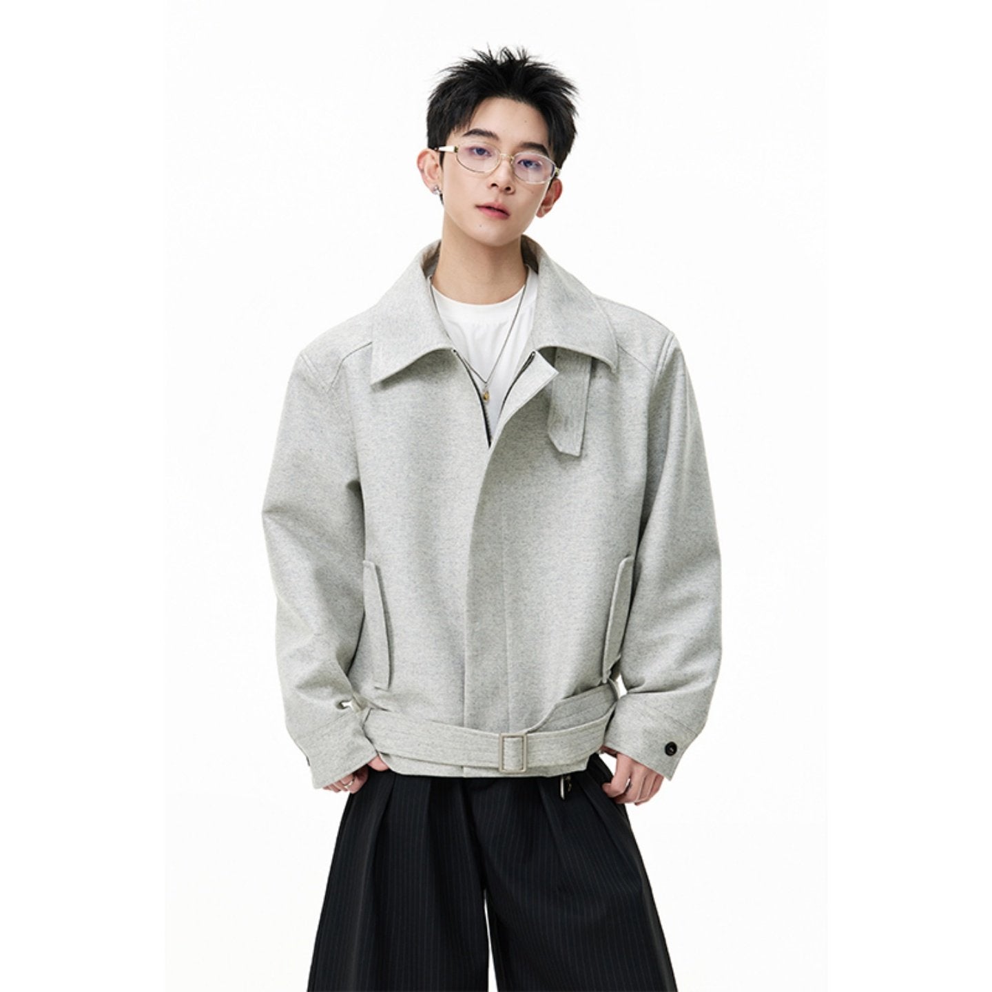 OVERSIZED WOOL BLEND COLLARED OUTERWEAR EHW5049