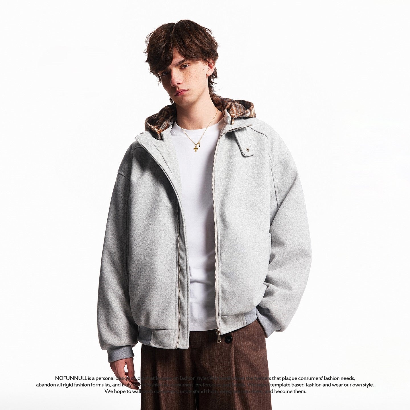 PLAID LINED HOODED BOMBER JACKET EHW5058