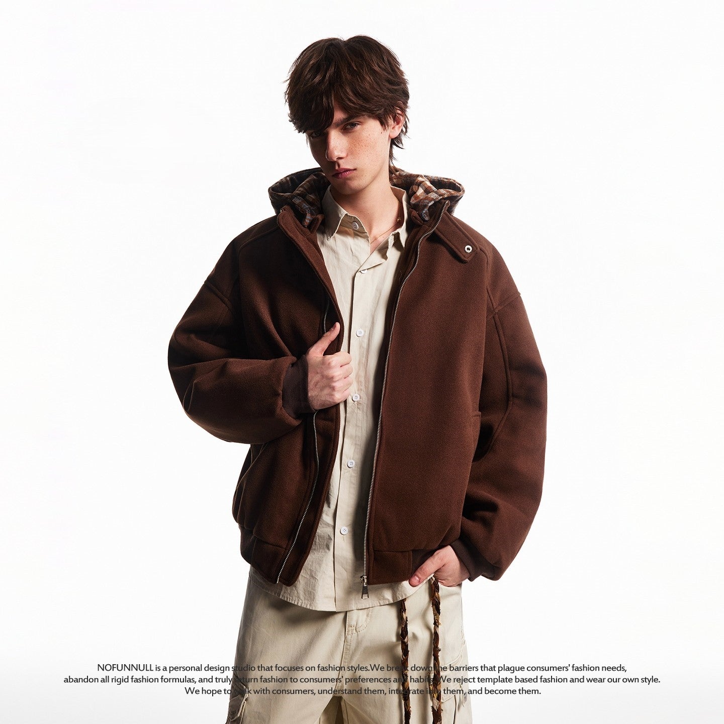 PLAID LINED HOODED BOMBER JACKET EHW5058