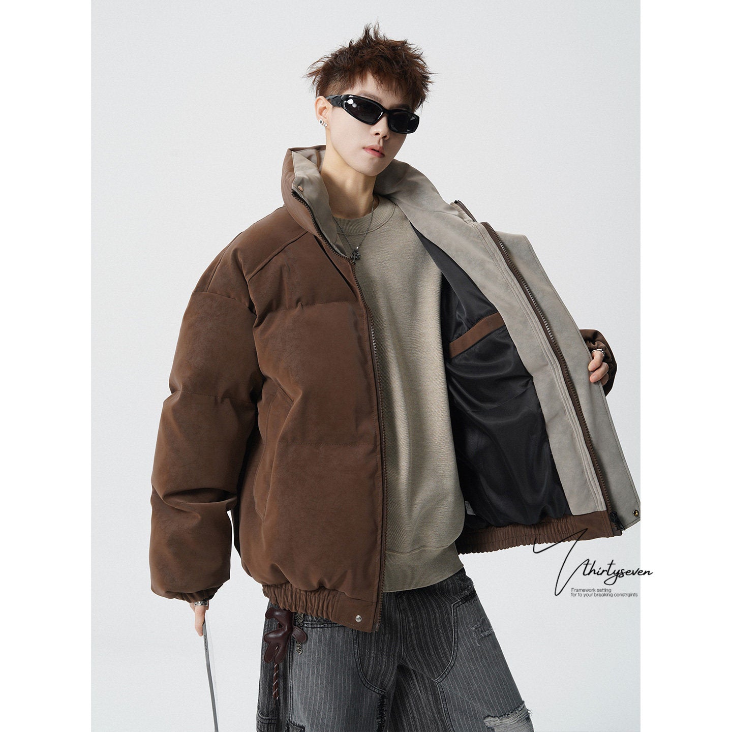 COLOR BLOCK COLLAR OVERSIZED BOMBER JACKET EHW5032