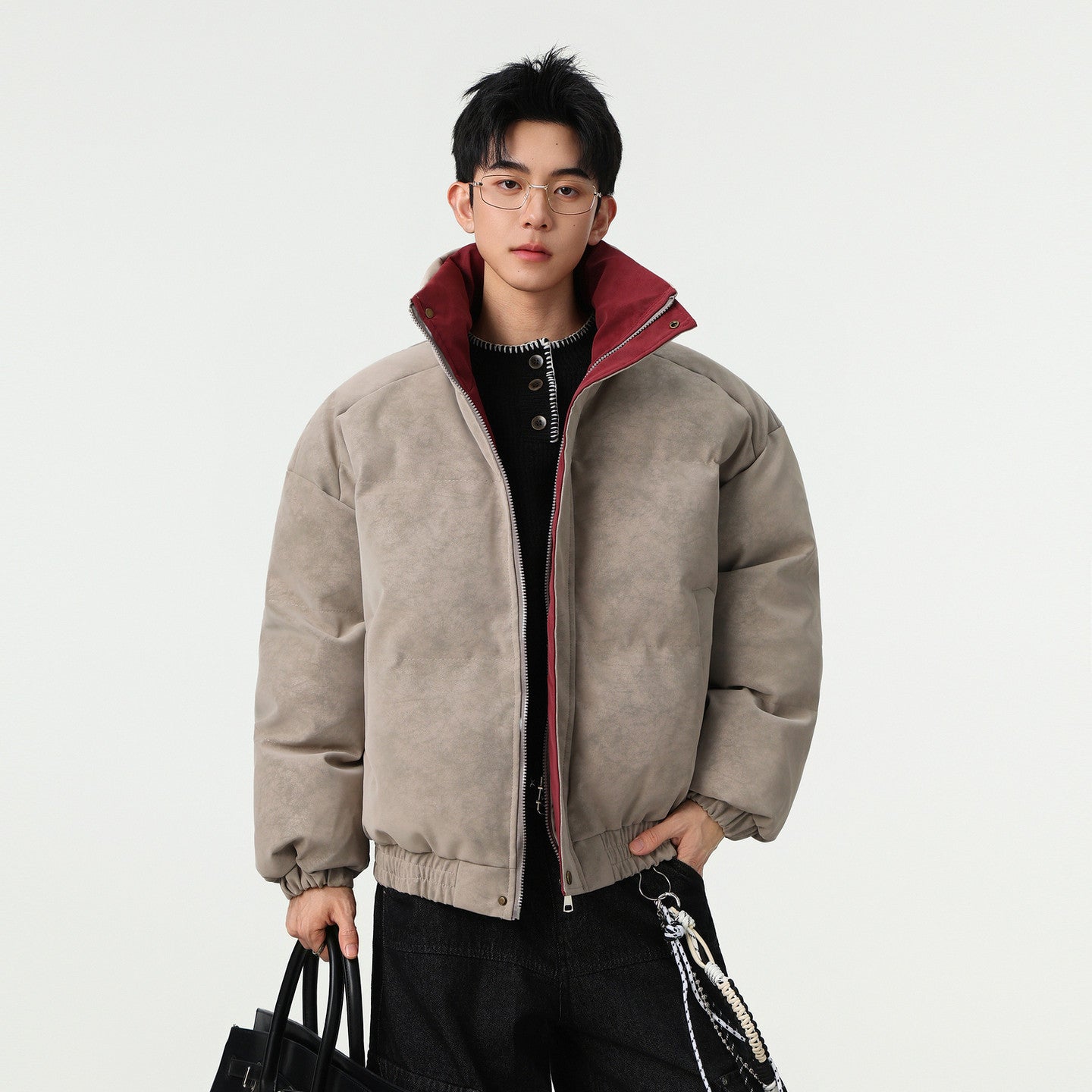 COLOR BLOCK COLLAR OVERSIZED BOMBER JACKET EHW5032