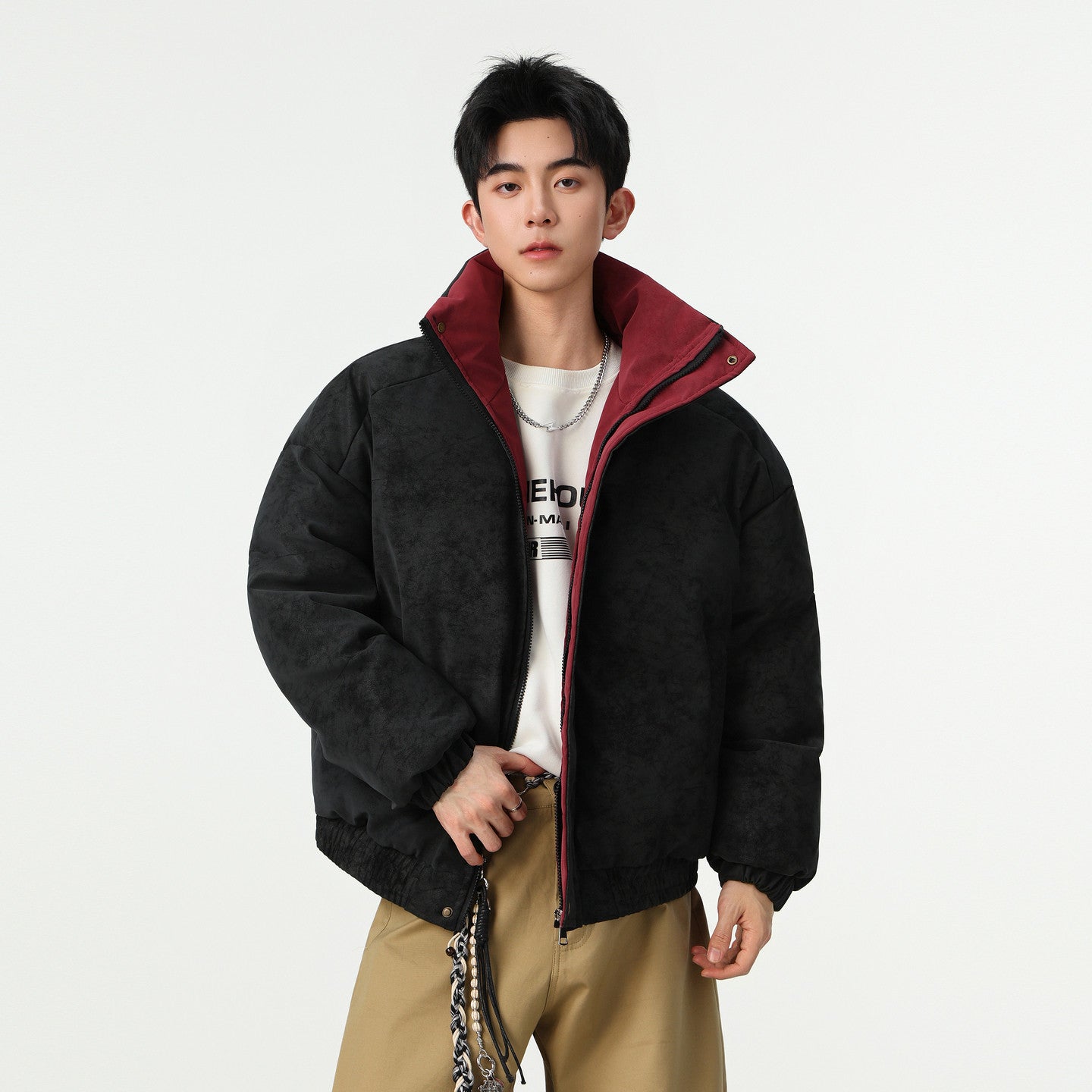 COLOR BLOCK COLLAR OVERSIZED BOMBER JACKET EHW5032