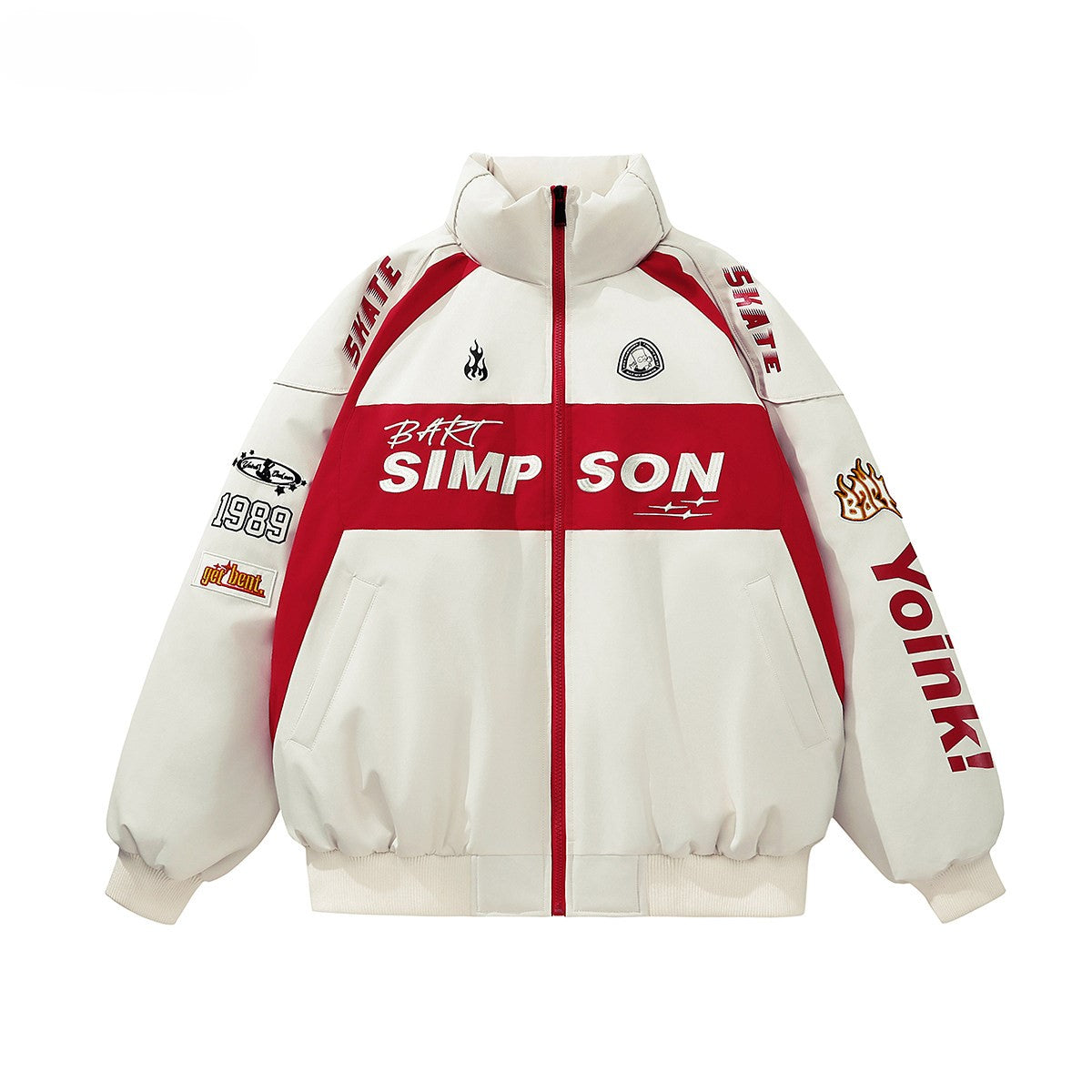 COLOR BLOCK PUFFER JACKET MEN'S STREETWEAR LETTER PRINT OVERSIZED COAT EHW5035