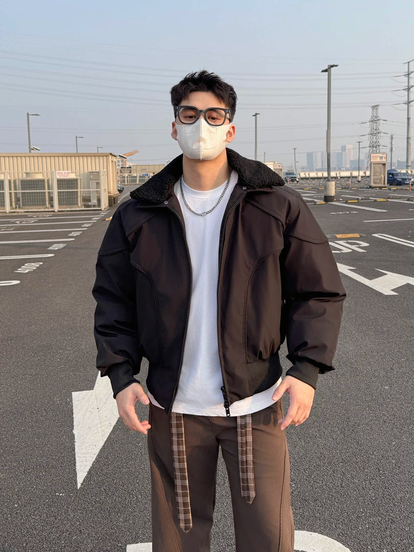 OVERSIZED BOMBER JACKET WITH REMOVABLE FLEECE COLLAR-CASUAL OUTERWEAR EHW5013