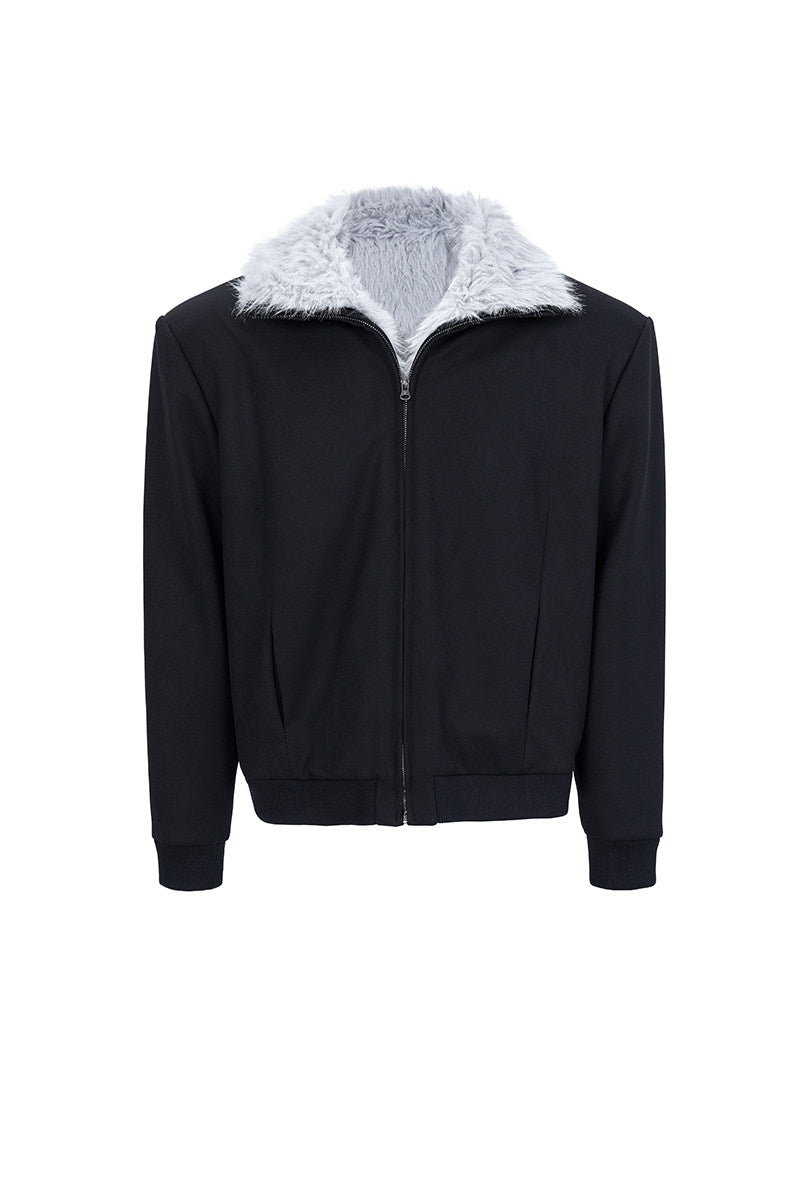 BOMBER JACKET WITH FAUX FUR COLLAR-STREET STYLE WARM ZIP-UP OUTWEAR EHW5012