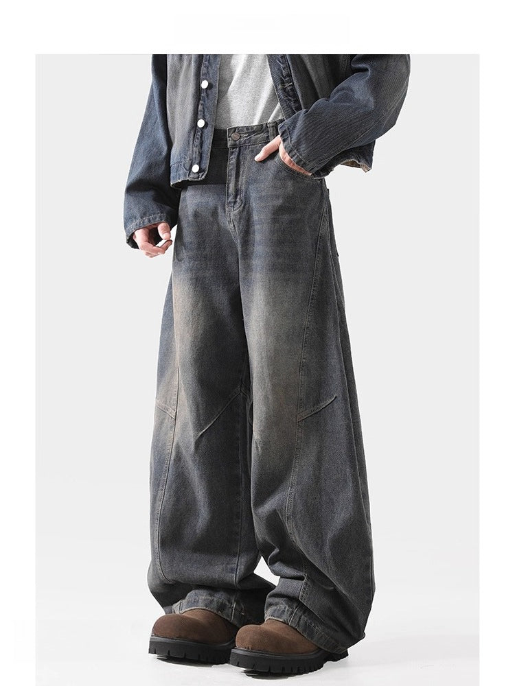 Top men's structural scimitar version jeans loose vibe ruffian handsome old design wide leg pants