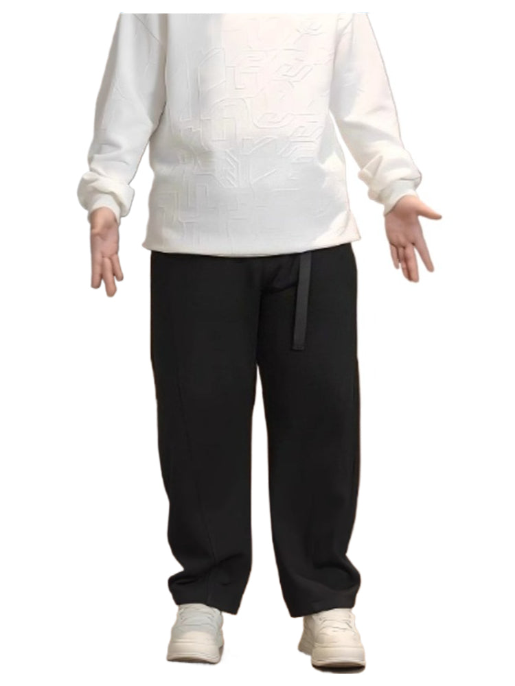 Waffle straight casual pants men's autumn and winter increase the fat to cover the meat and show the pants, and fat boys wear wide-leg pants.