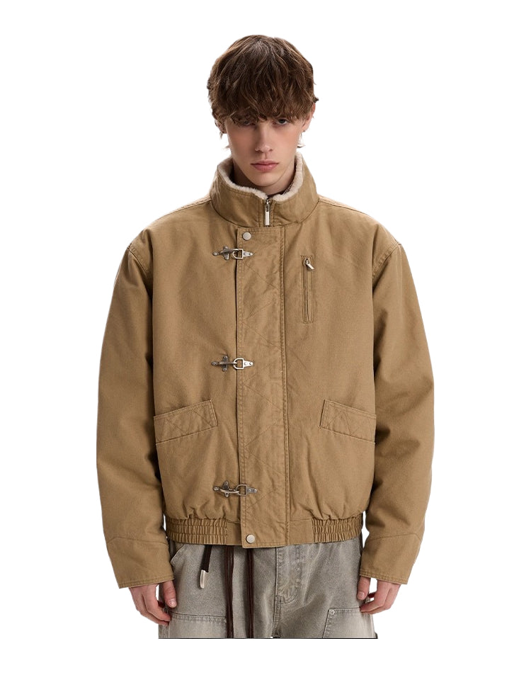 Vintage old money wind stand-up collar flight jacket cotton clothes SIN0969