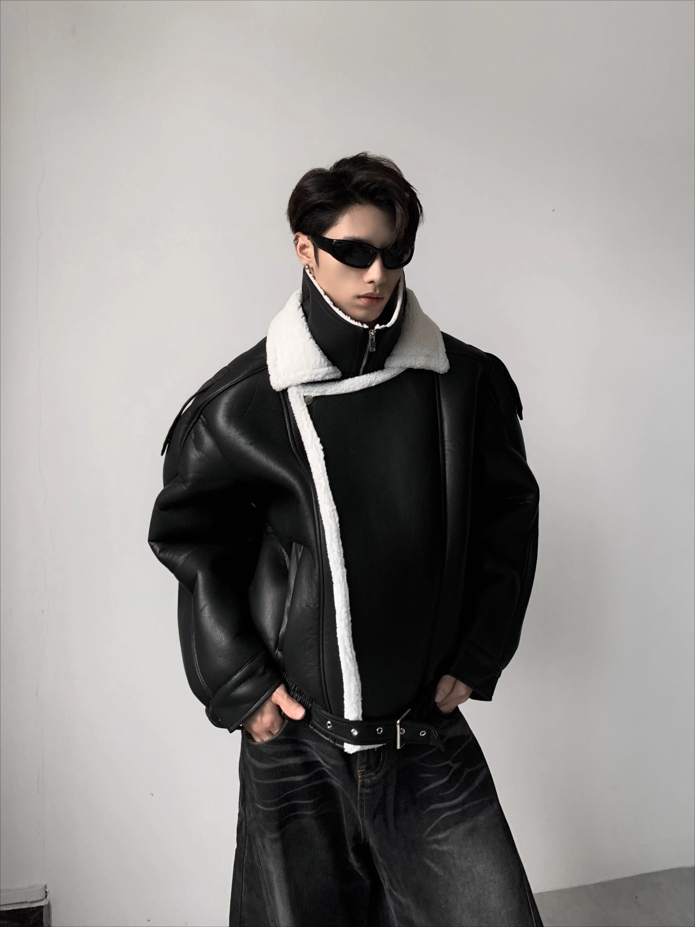 Light luxury double-layer collar velvet cleanfit seat mountain carving jacket men's winter senior thickened leather cotton clothes