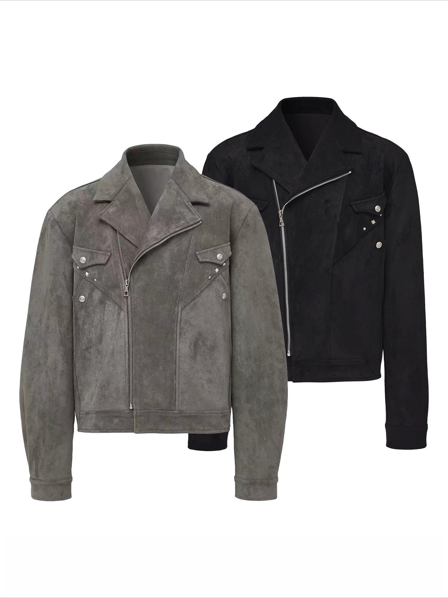 Suede Western "Rivet Short Wide Gun Barge Collar Versatile Boxy Deconstructed Suede Jacket