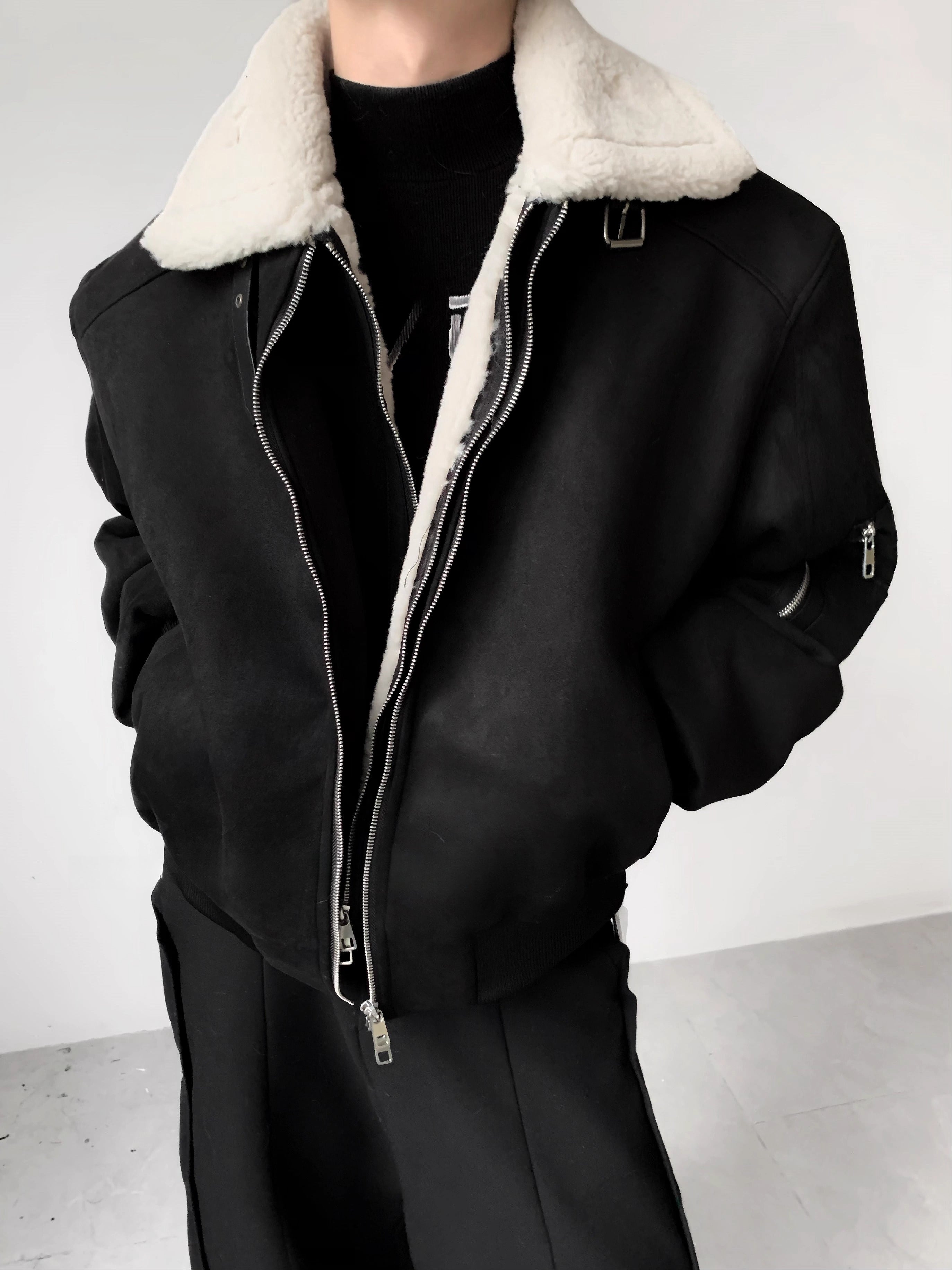 Light luxury deconstruction design sense large fur collar imitation rabbit velvet cotton jacket men's winter cleanfit jacket