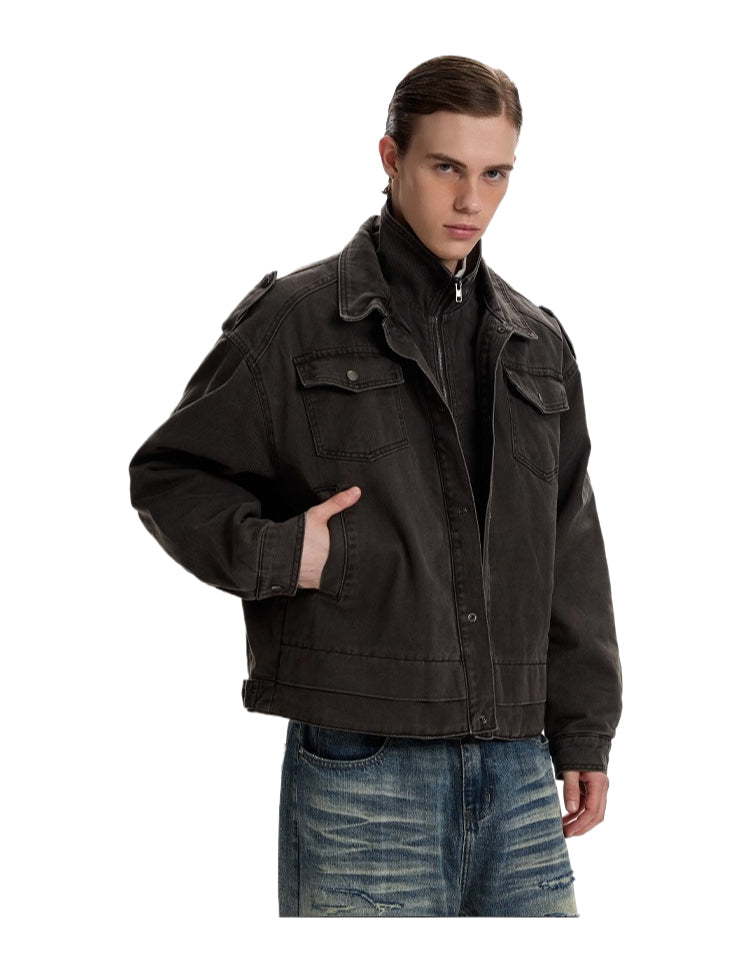 Double collar jacket vintage made old cotton jacket SIN0963