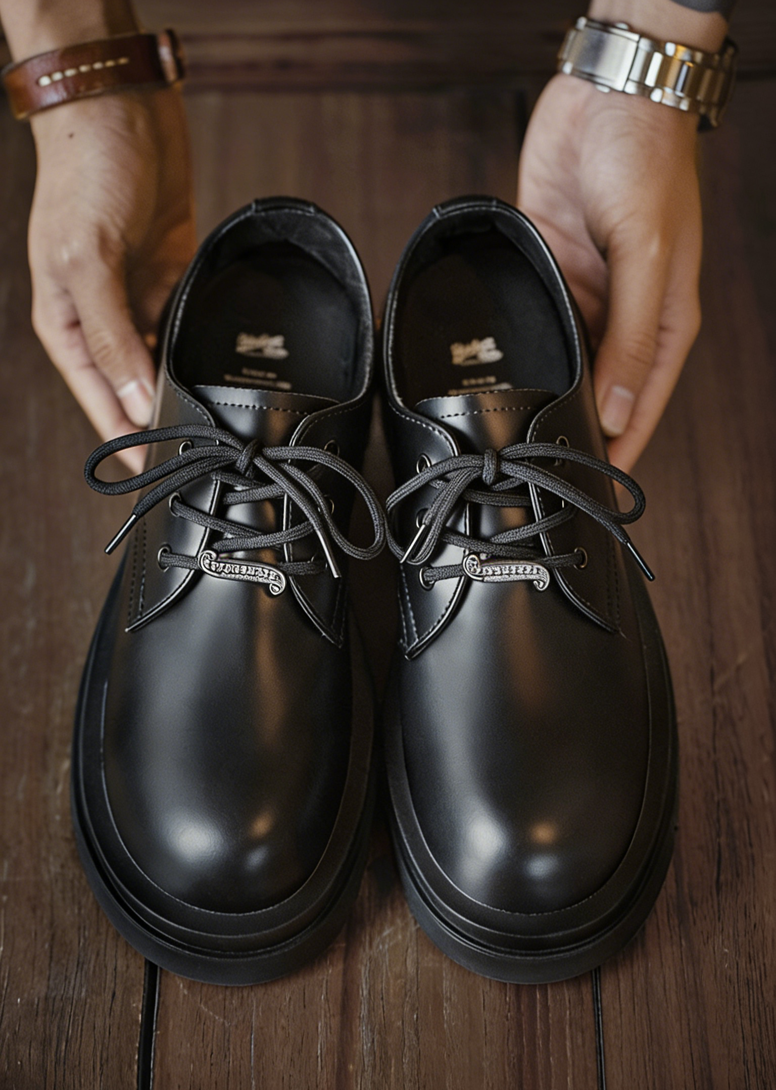 TOP-GRAIN LEATHER ROUND TOE PLATFORM DERBY SHOES EHX6001