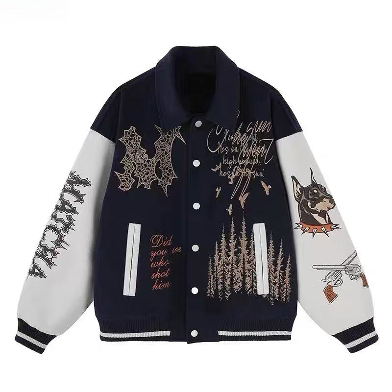 미국 중공업 자수 장식, 대비되는 색상의 접합, 남성용 트렌디한 하이 스트리트 커플 라펠 재킷