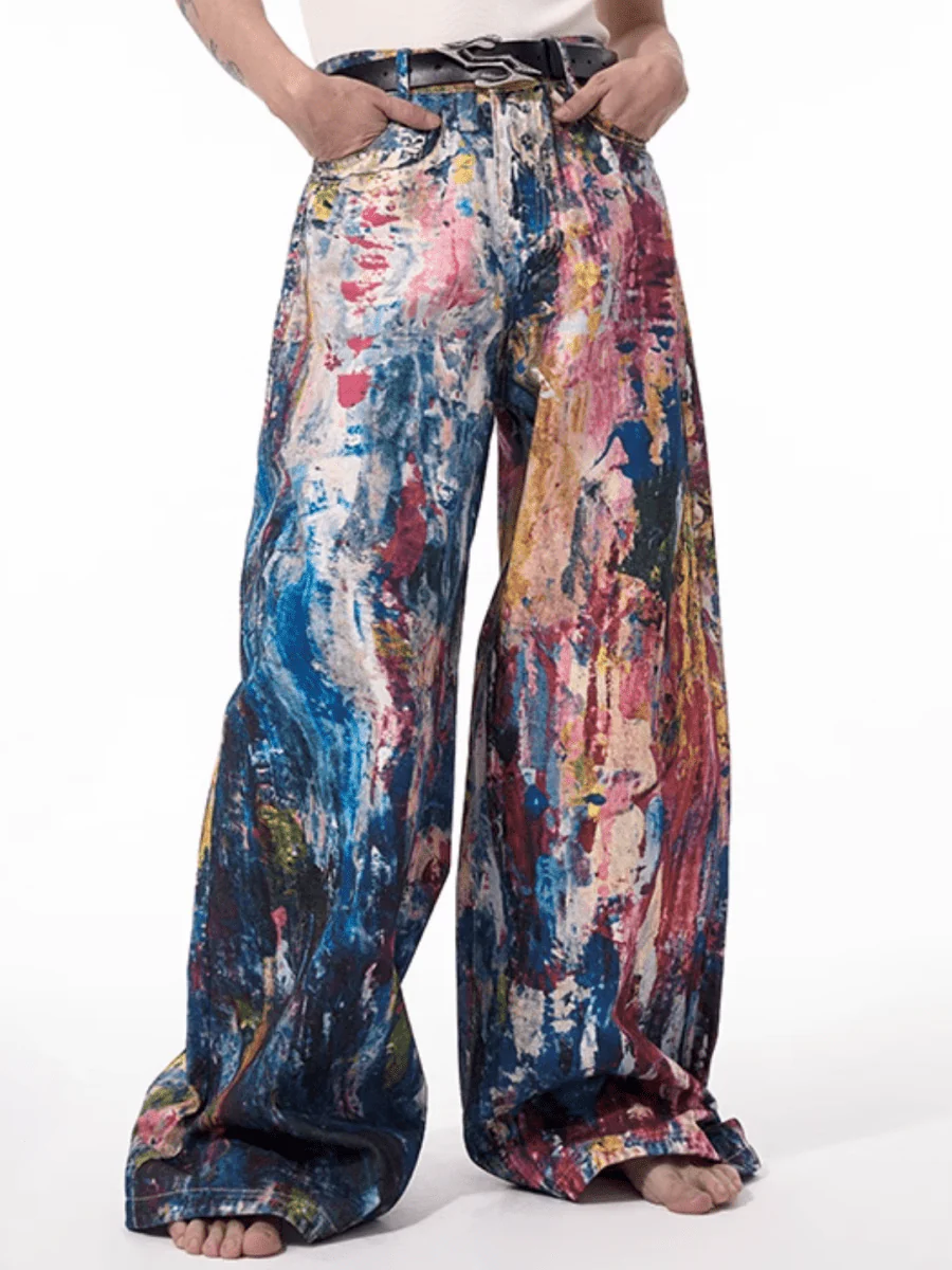 [STARTEXCEEDEND] Graffiti oil painting wide-leg jeans st1876