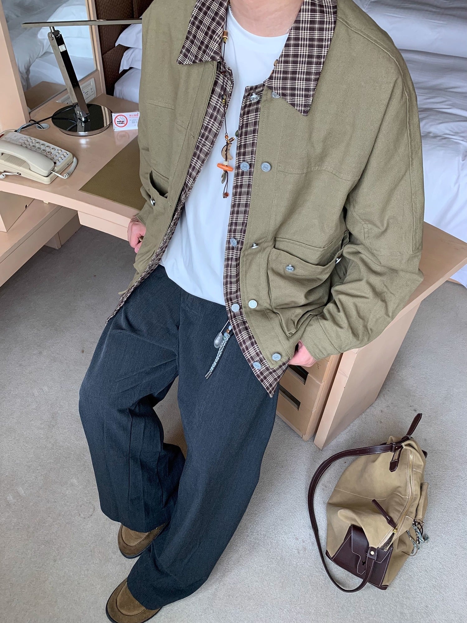 [OV] PLAID LAYERED WORK JACKET st5049