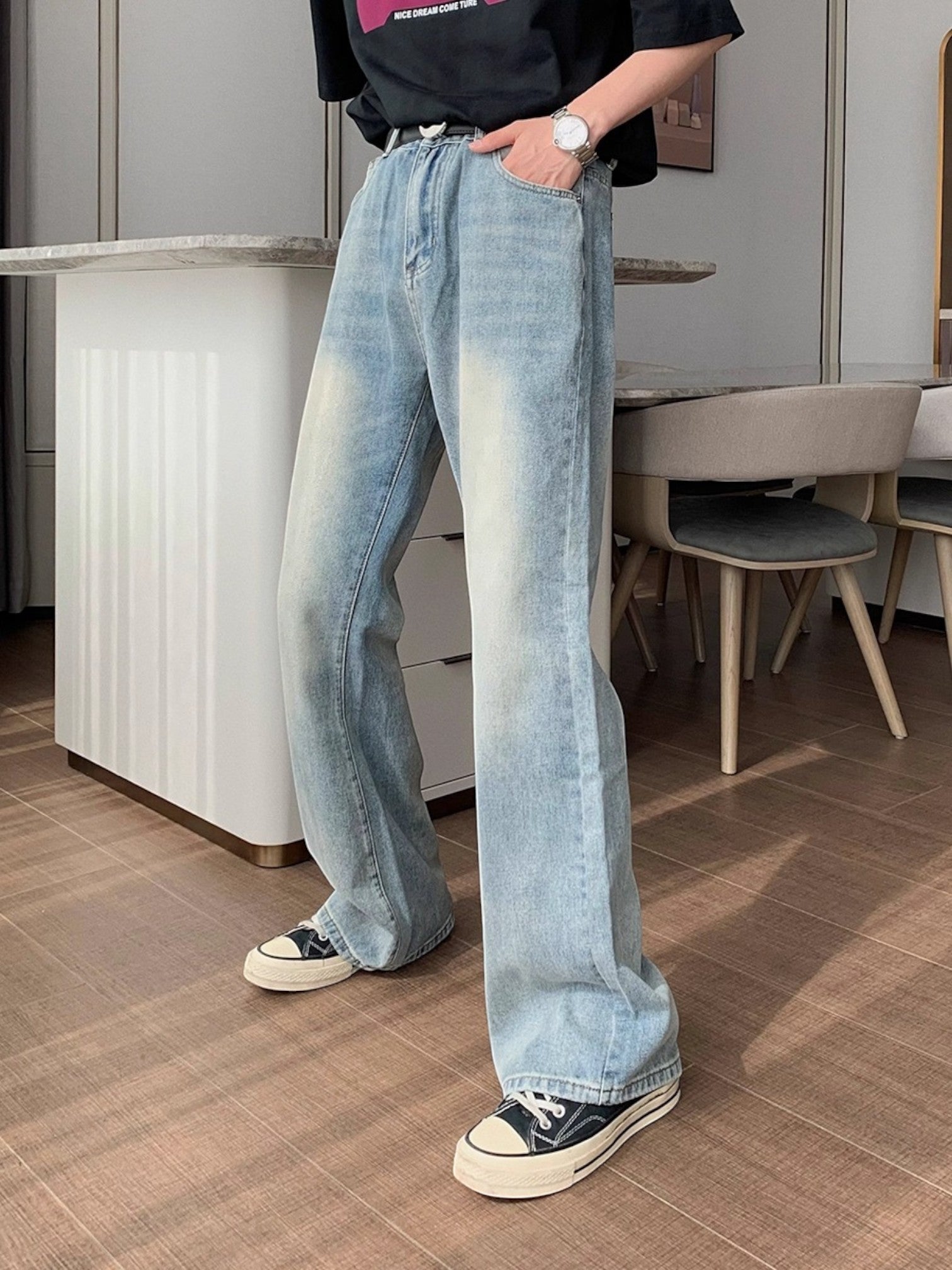 [Hualun] VINTAGE FLARE DRAPE JEANS st5036