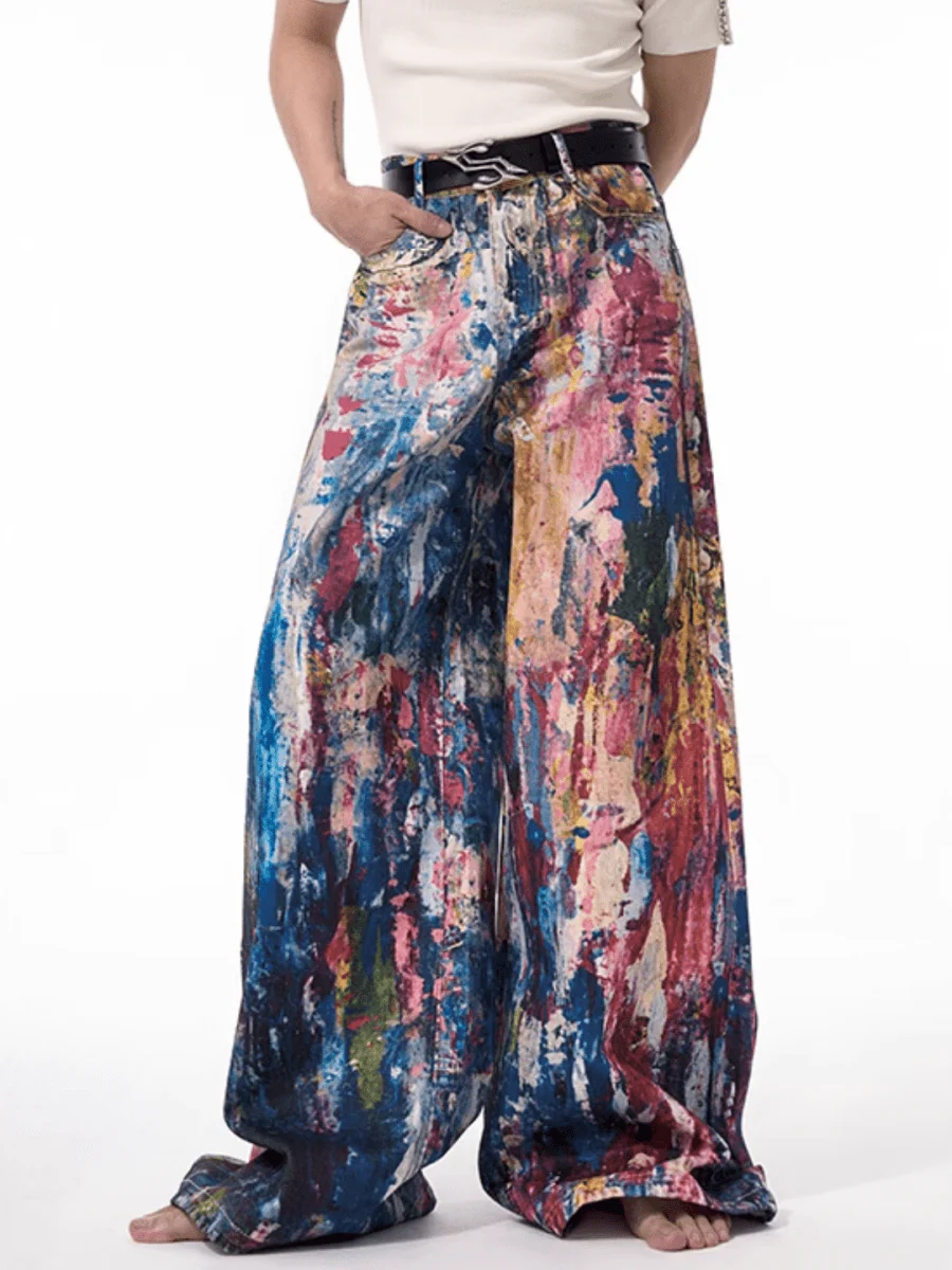[STARTEXCEEDEND] Graffiti oil painting wide-leg jeans st1876
