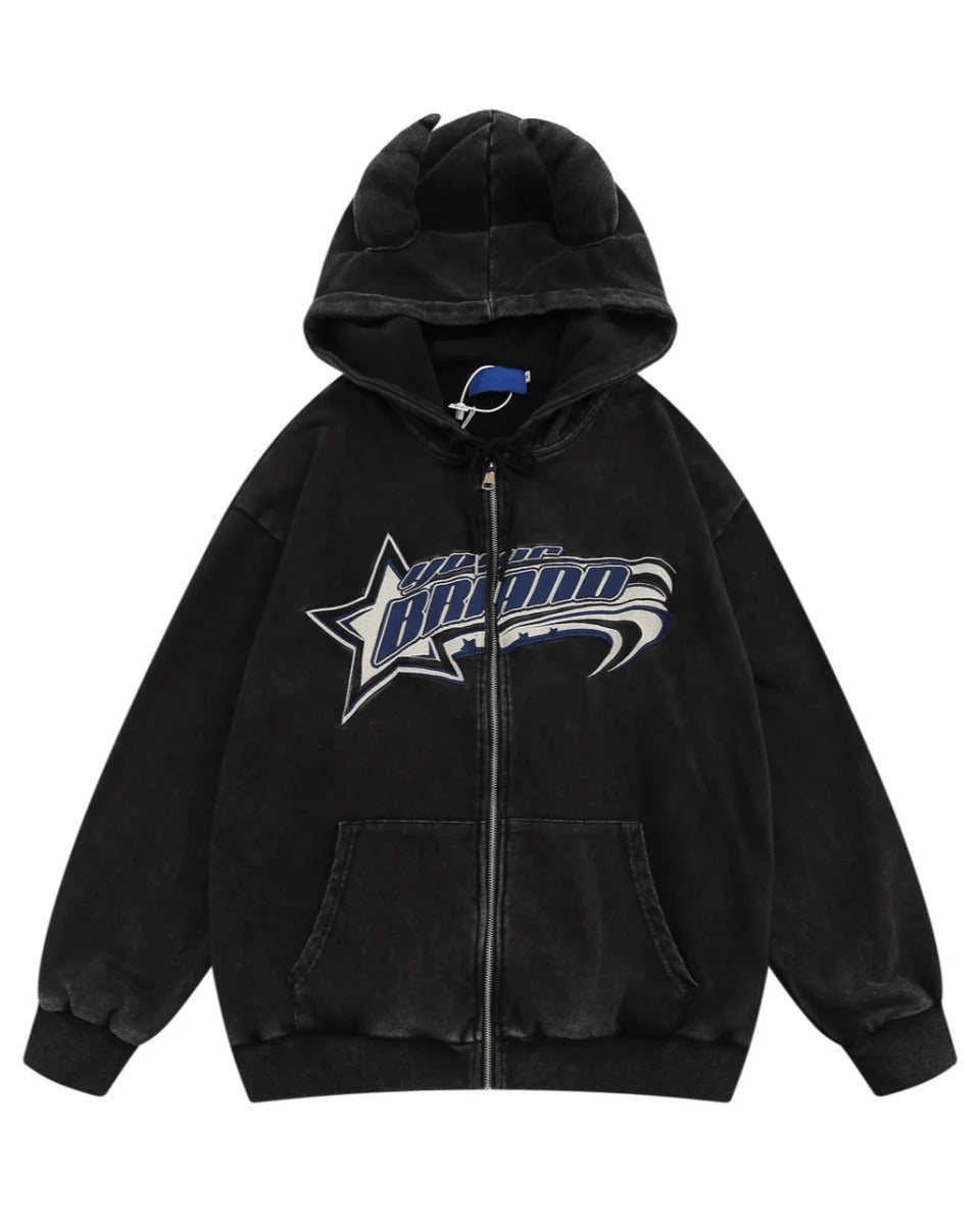 [Mz] DEVIL-HORN WASHED HOODIE st1886