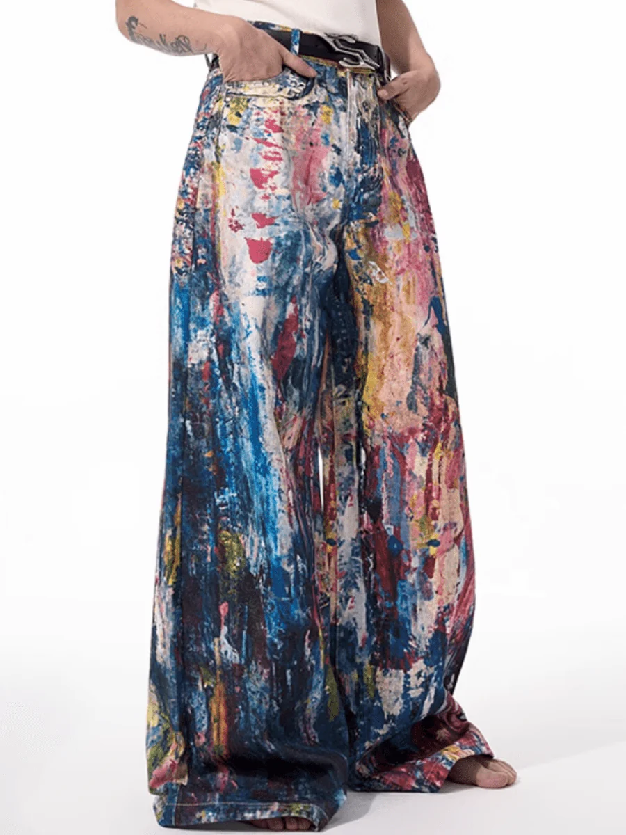 [STARTEXCEEDEND] Graffiti oil painting wide-leg jeans st1876
