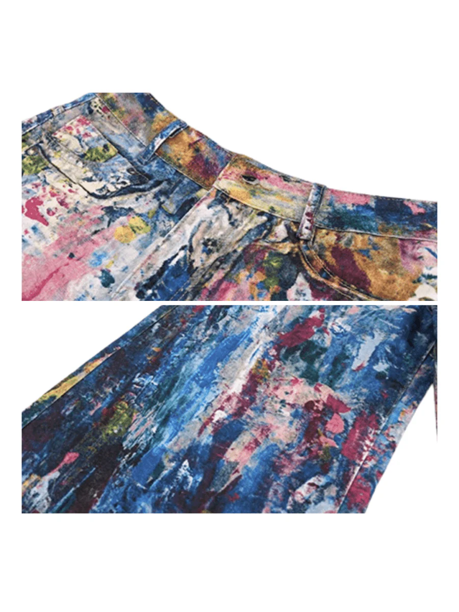 [STARTEXCEEDEND] Graffiti oil painting wide-leg jeans st1876