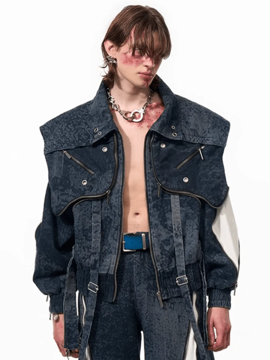 [STARTEXCEEDEND] Zipper structure splicing Jacket + Bottoms st1878