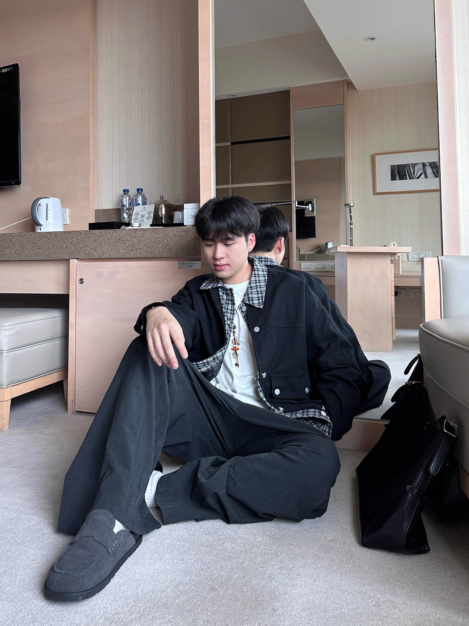 [OV] PLAID LAYERED WORK JACKET st5049