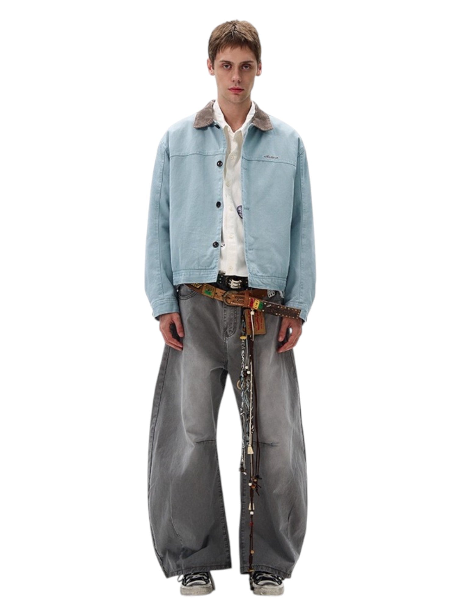 [MADWITCH] WASHED RETRO CONTRAST COLLAR WORKWEAR JACKET st5036