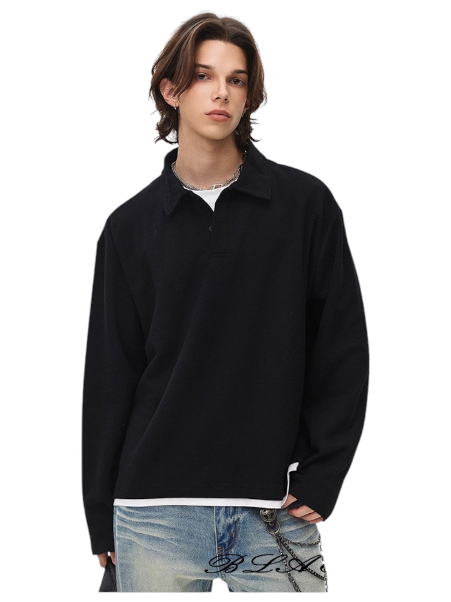 [BLAEXIT] BLAEXIT 레이어드 칼라 폴로 셔츠 st5043