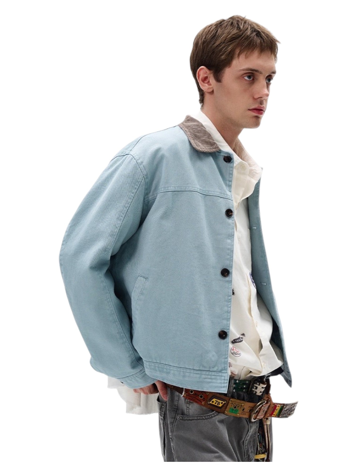 [MADWITCH] WASHED RETRO CONTRAST COLLAR WORKWEAR JACKET st5036