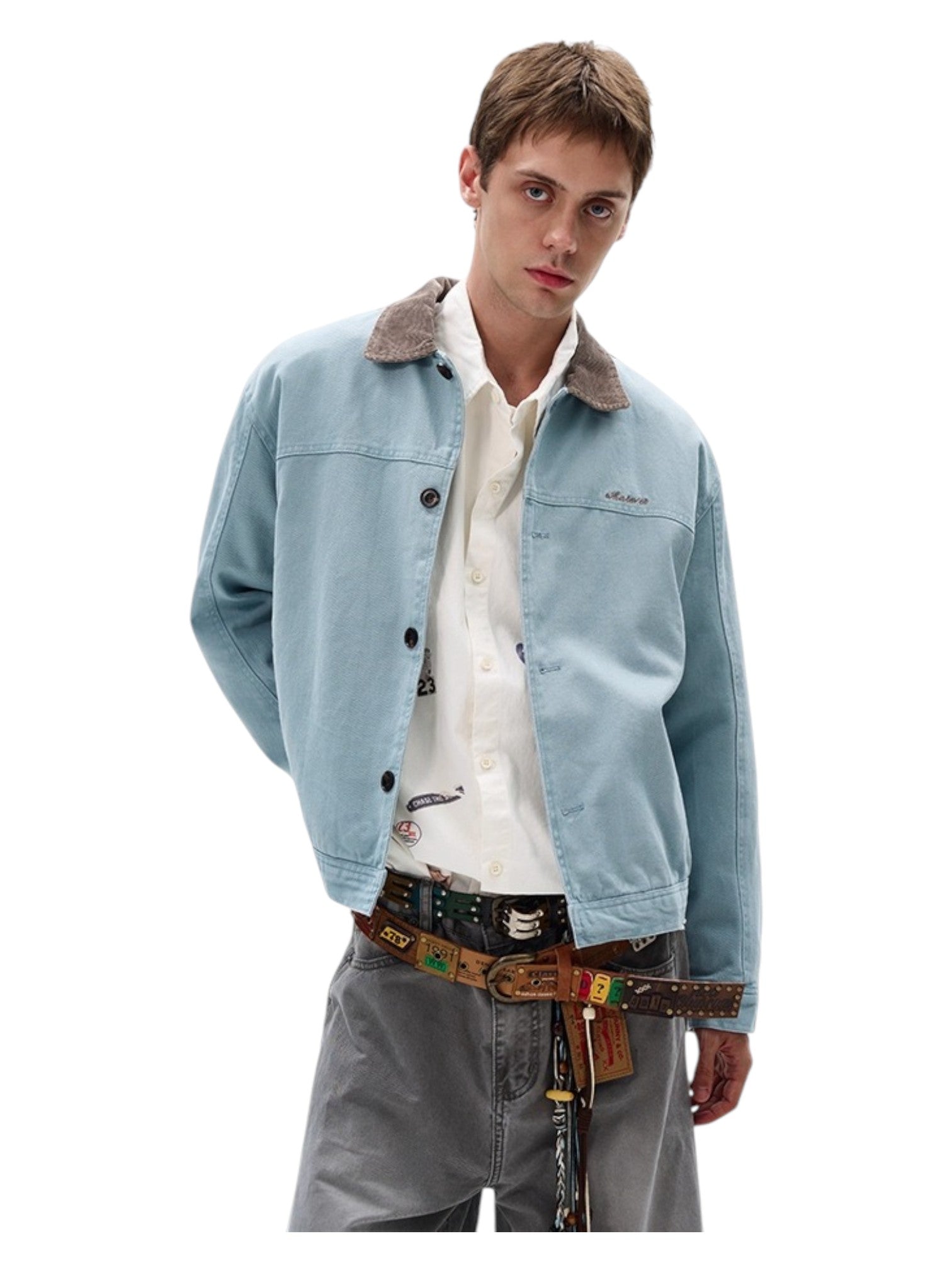 [MADWITCH] WASHED RETRO CONTRAST COLLAR WORKWEAR JACKET st5036