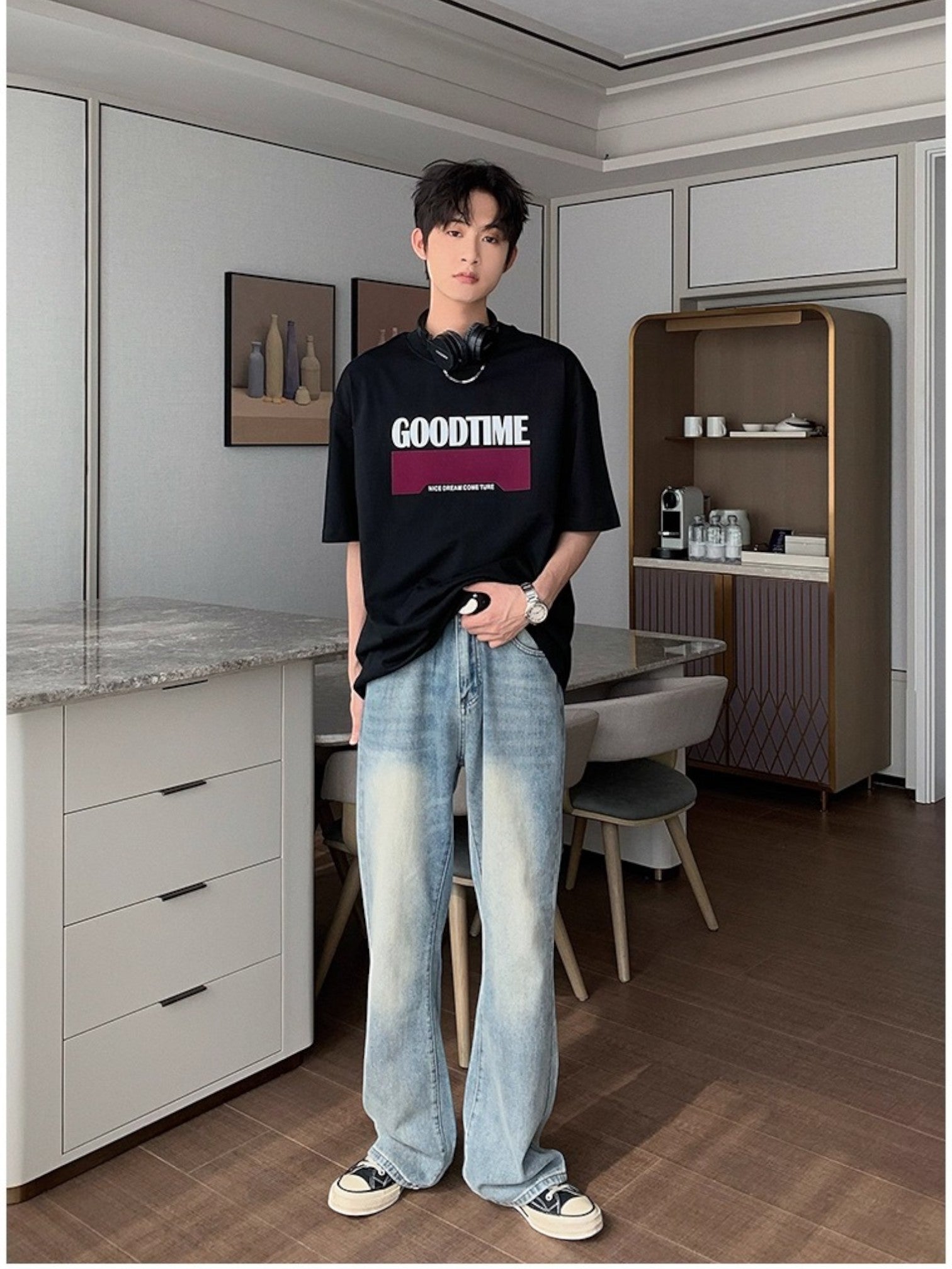 [Hualun] VINTAGE FLARE DRAPE JEANS st5036