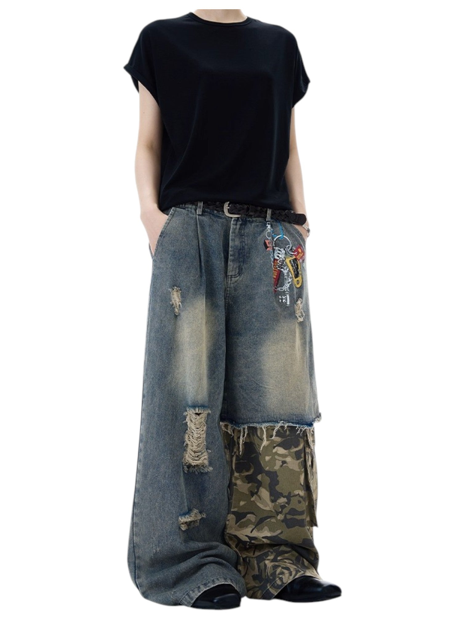 [매드위치] 패치드 카모 디스트로이드 진 st5033