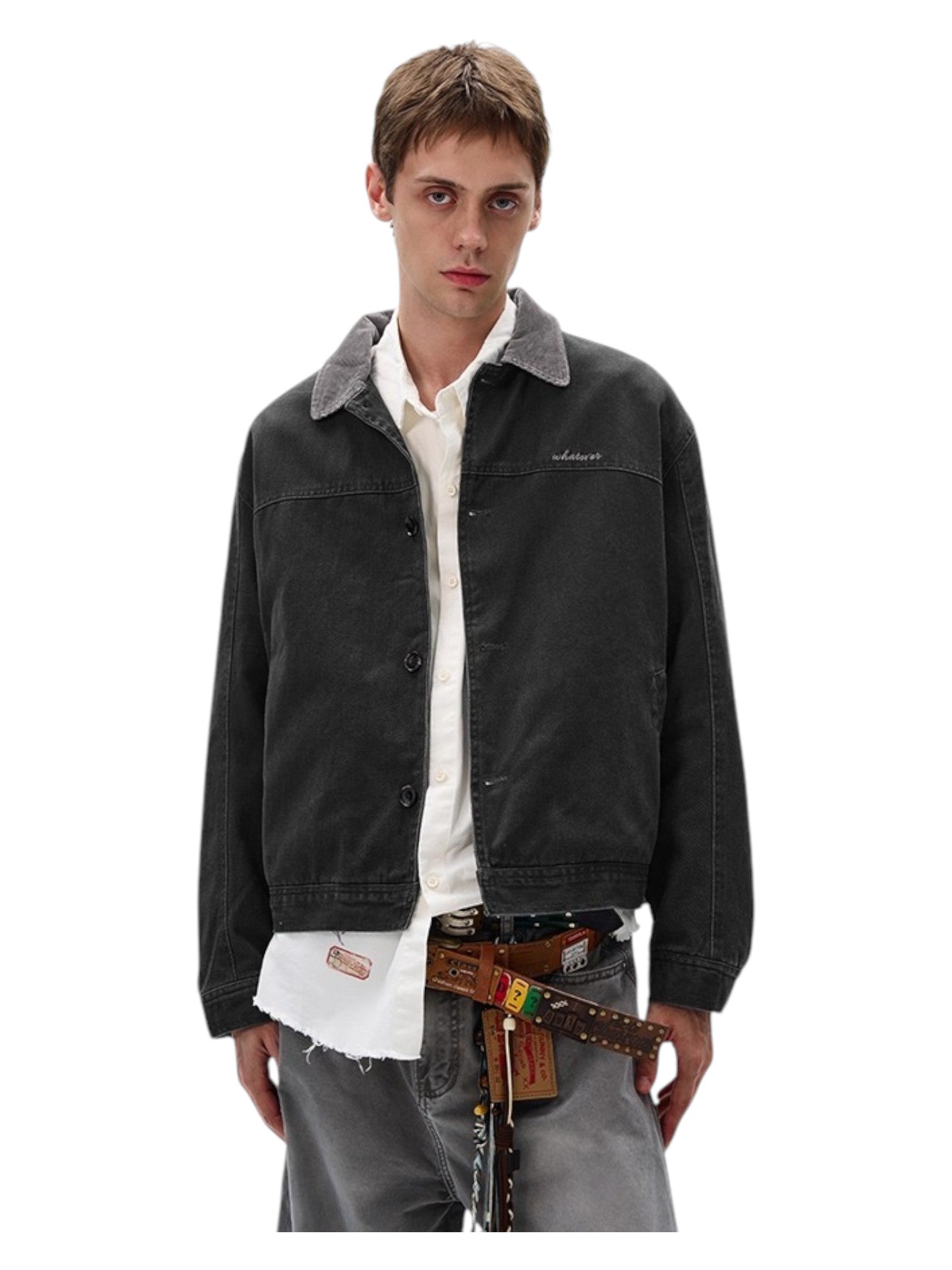 [MADWITCH] WASHED RETRO CONTRAST COLLAR WORKWEAR JACKET st5036