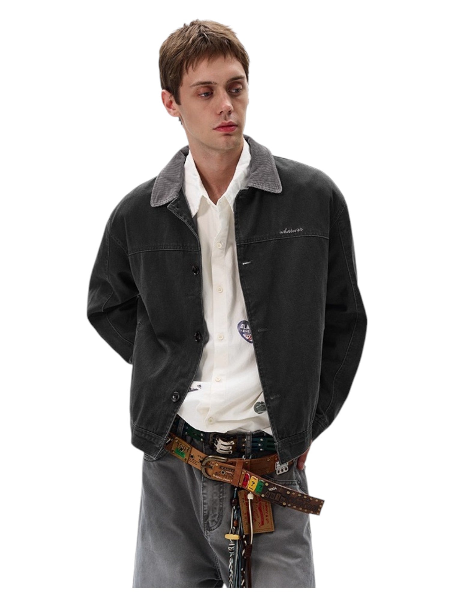 [MADWITCH] WASHED RETRO CONTRAST COLLAR WORKWEAR JACKET st5036