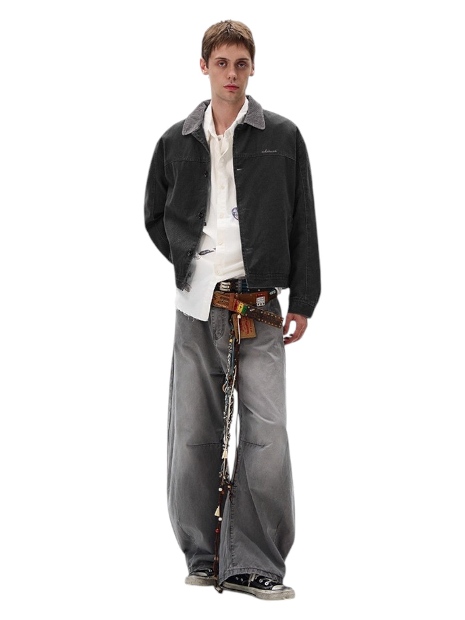 [MADWITCH] WASHED RETRO CONTRAST COLLAR WORKWEAR JACKET st5036