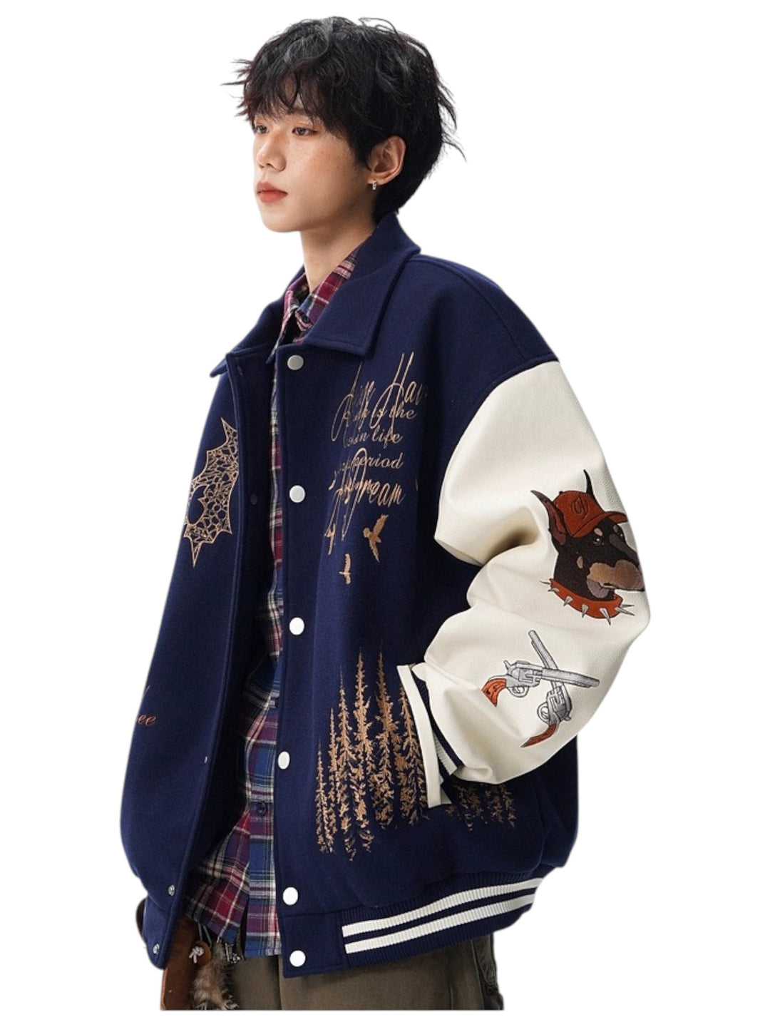 VINTAGE EMBROIDERED VARSITY JACKET-MEN'S RETRO STREETWEAR EHW5021