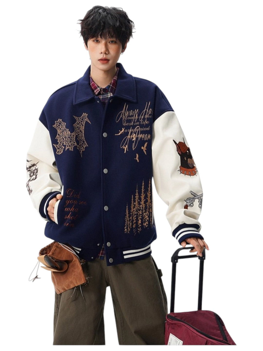 VINTAGE EMBROIDERED VARSITY JACKET-MEN'S RETRO STREETWEAR EHW5021