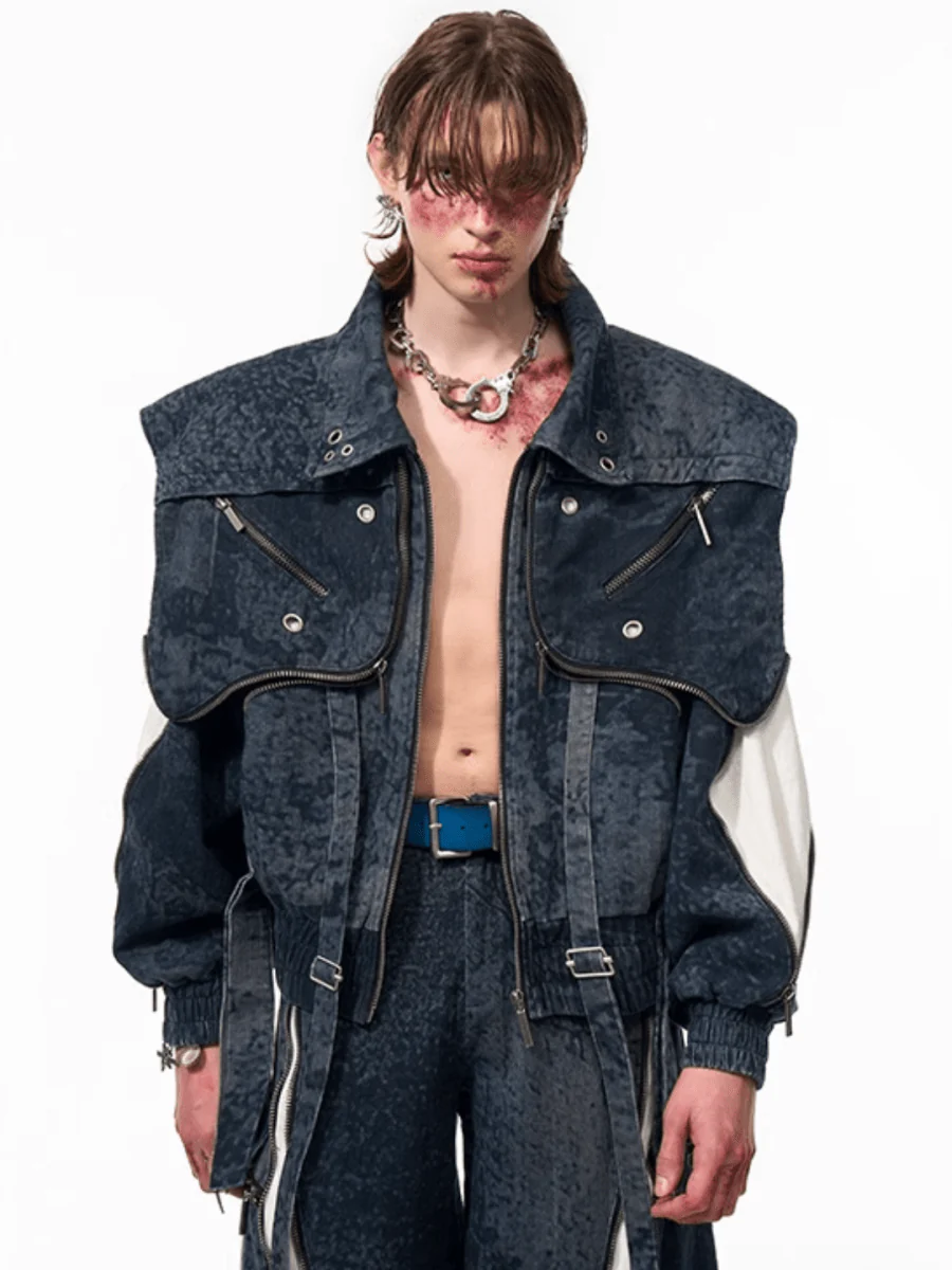 [STARTEXCEEDEND] Zipper structure splicing Jacket + Bottoms st1878