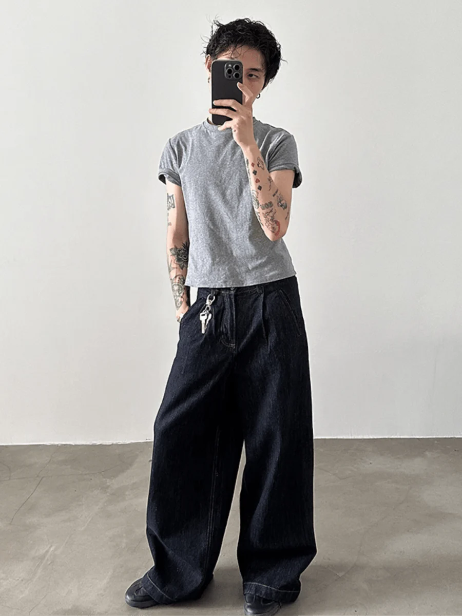 [GENESISBOY] 100% Cotton Wash Wide Leg Jeans st1840