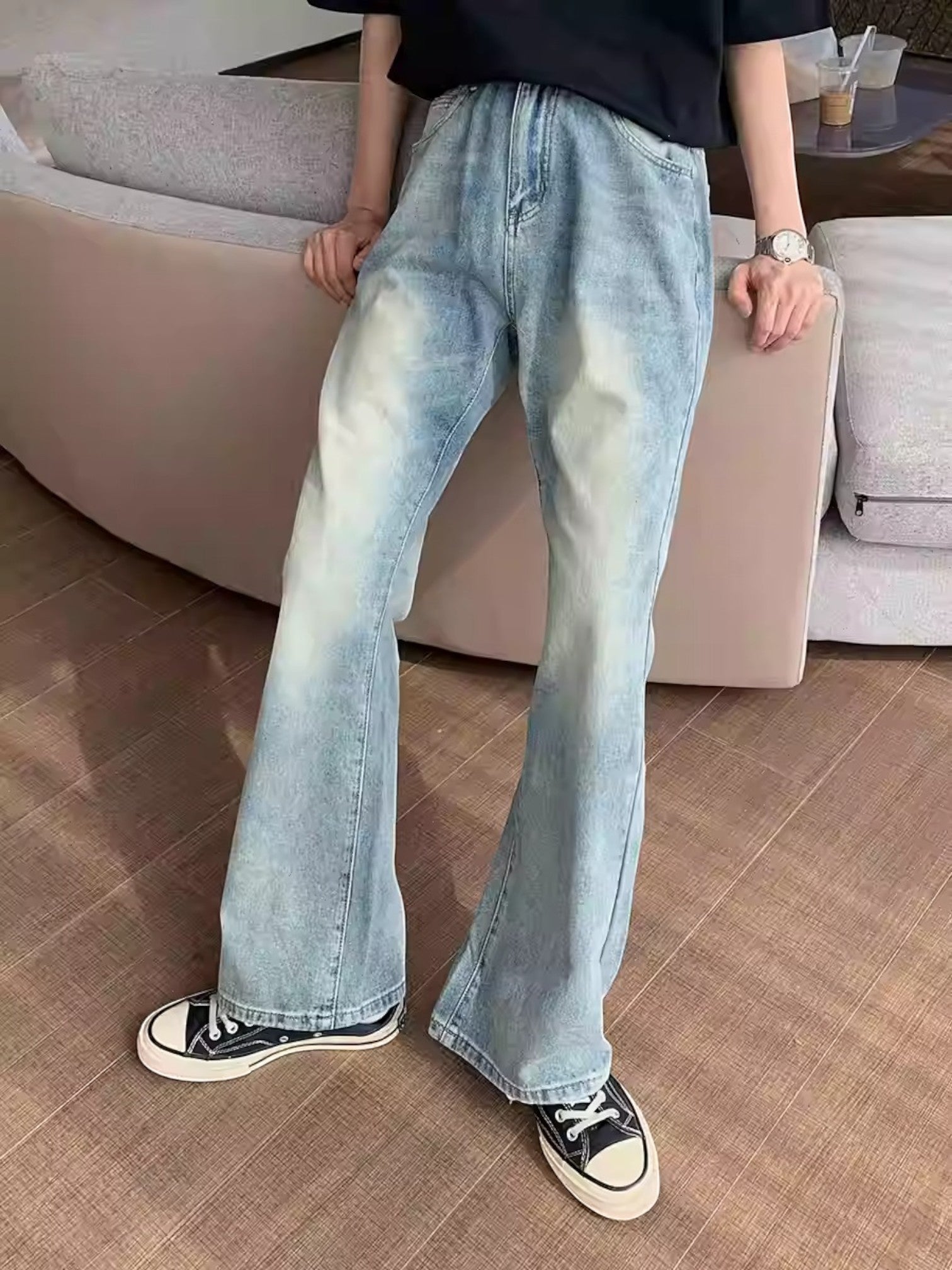 [Hualun] VINTAGE FLARE DRAPE JEANS st5036